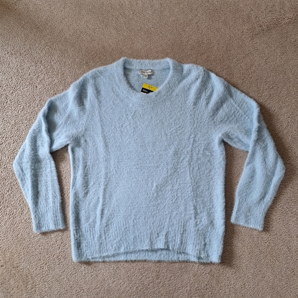 Bleu Gray Eyelash Sweater Women's Small Blue Solid Cozy Crewneck Top - Picture 9 of 13